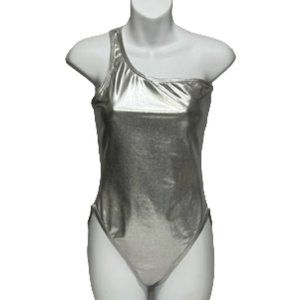 SUN STREAK by NEWPORT NEWS Silver Metallic Single Strap One-piece Swimsuit  NWT